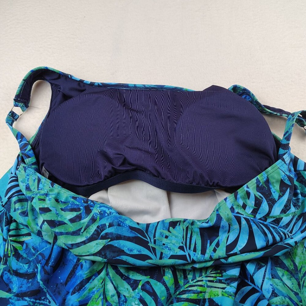 Younique Soft Padded Scoop Neck Tankini Swim Top Blue Palm Leaf Sz XXL - Picture 5 of 11